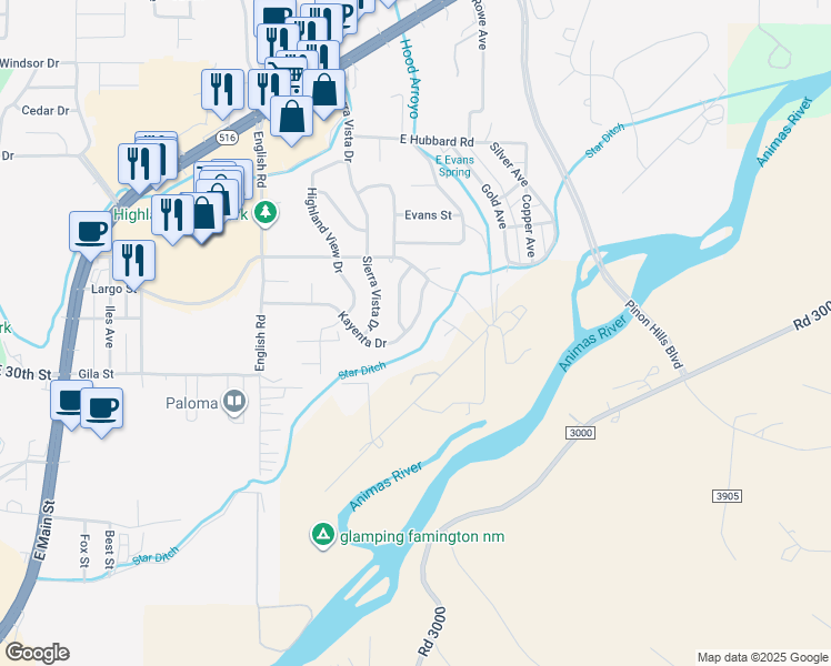map of restaurants, bars, coffee shops, grocery stores, and more near 3503 Kayenta Drive in Farmington