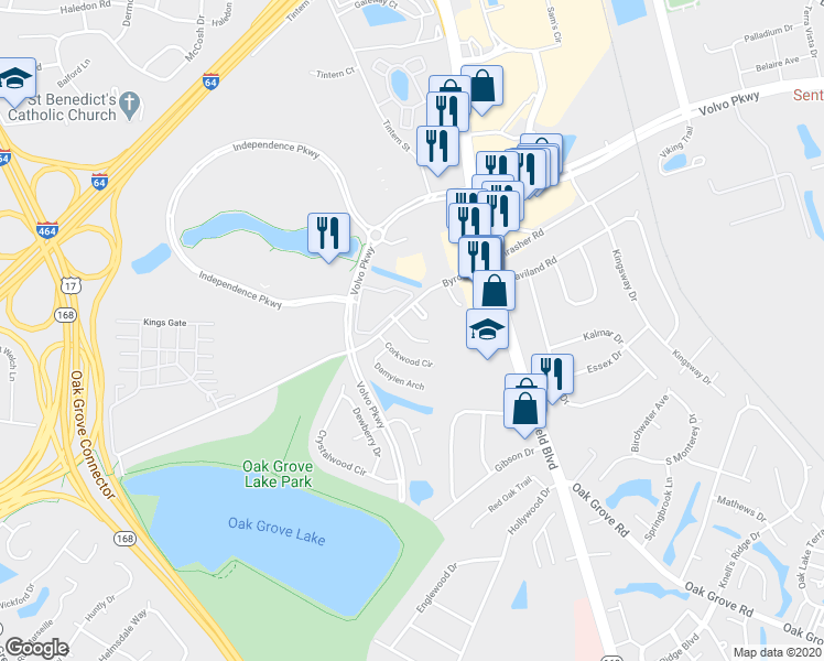 map of restaurants, bars, coffee shops, grocery stores, and more near 1222 Alder Court in Chesapeake