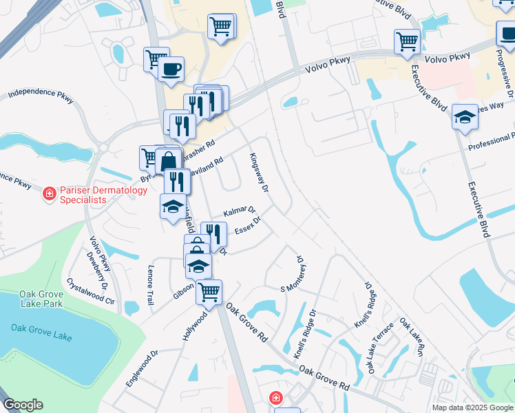 map of restaurants, bars, coffee shops, grocery stores, and more near 1218 Kingsway Drive in Chesapeake