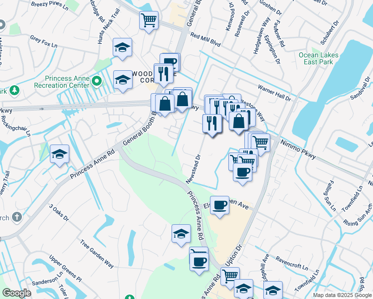 map of restaurants, bars, coffee shops, grocery stores, and more near 1320 Chippokes Court in Virginia Beach