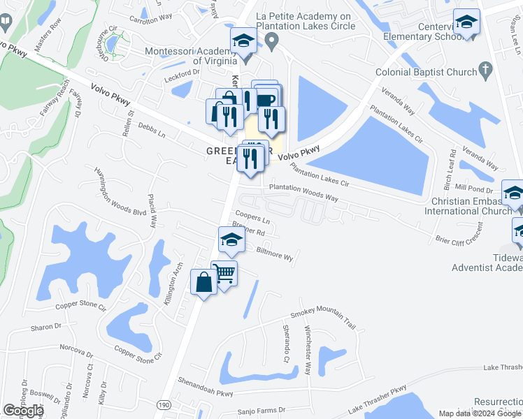 map of restaurants, bars, coffee shops, grocery stores, and more near 1501 Tallwood Circle in Chesapeake