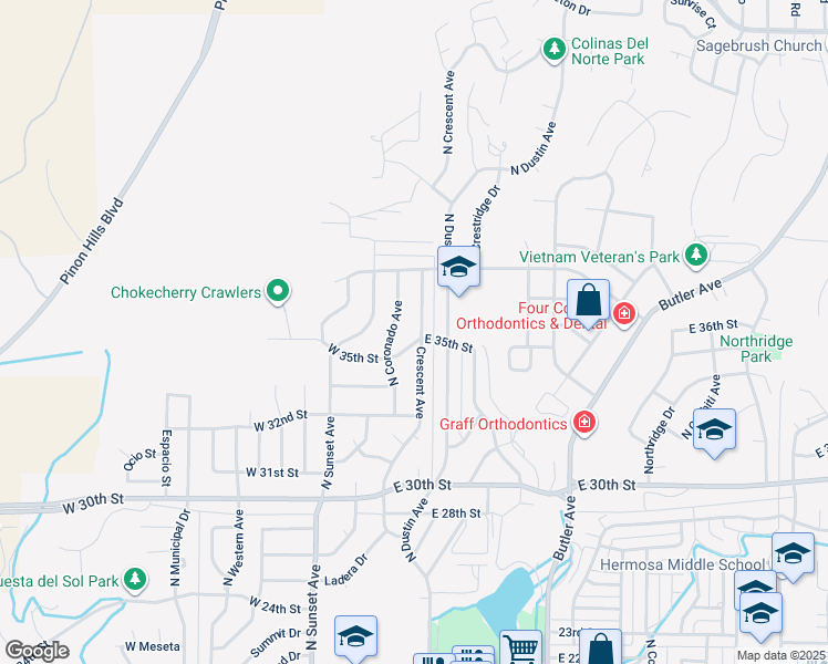 map of restaurants, bars, coffee shops, grocery stores, and more near 3501 Crescent Avenue in Farmington