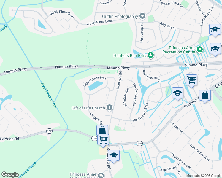 map of restaurants, bars, coffee shops, grocery stores, and more near 2249 Dulwich Place in Virginia Beach