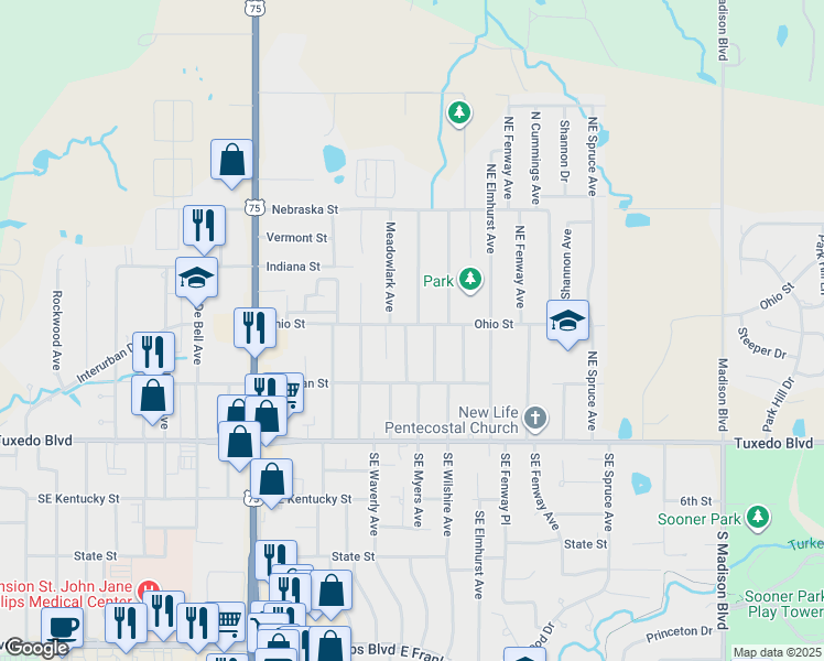 map of restaurants, bars, coffee shops, grocery stores, and more near 246 Meadowlark Avenue in Bartlesville