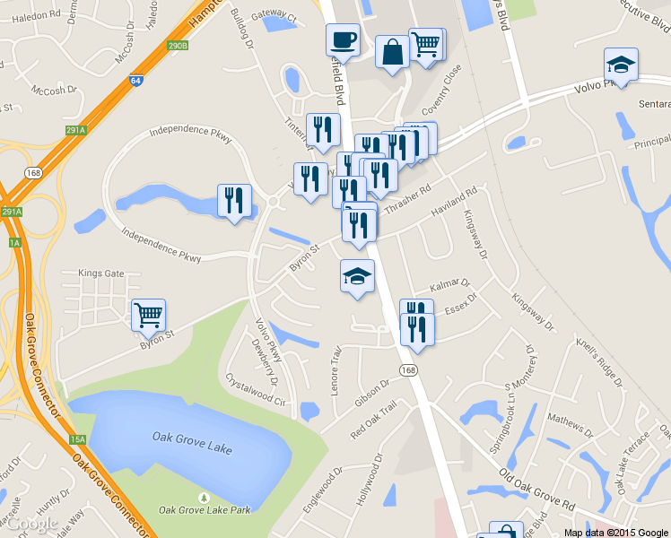 map of restaurants, bars, coffee shops, grocery stores, and more near 1100 Madison Plaza in Chesapeake