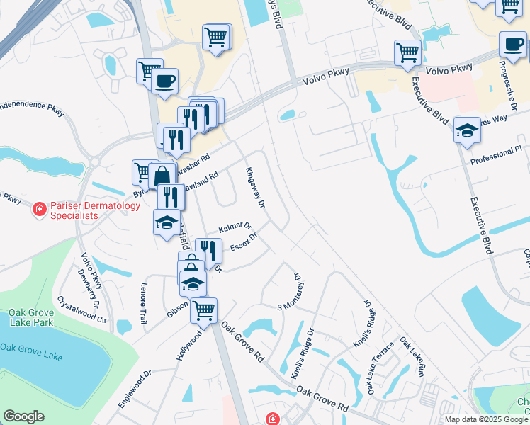 map of restaurants, bars, coffee shops, grocery stores, and more near 1218 Kingsway Drive in Chesapeake