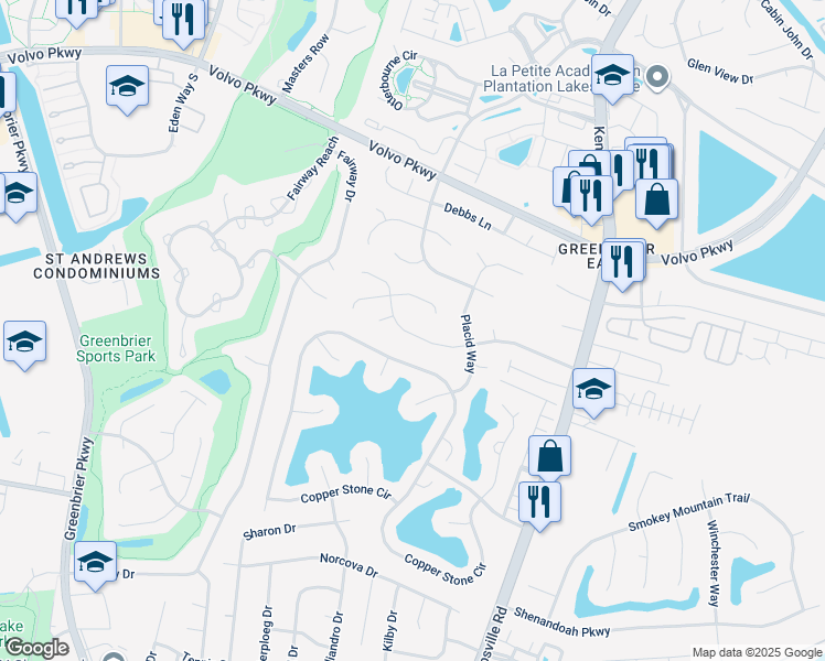 map of restaurants, bars, coffee shops, grocery stores, and more near 1340 Hunningdon Woods Boulevard in Chesapeake