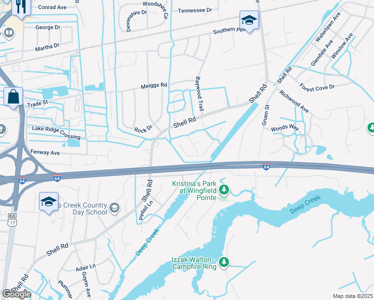 map of restaurants, bars, coffee shops, grocery stores, and more near 913 Ferryman Quay in Chesapeake
