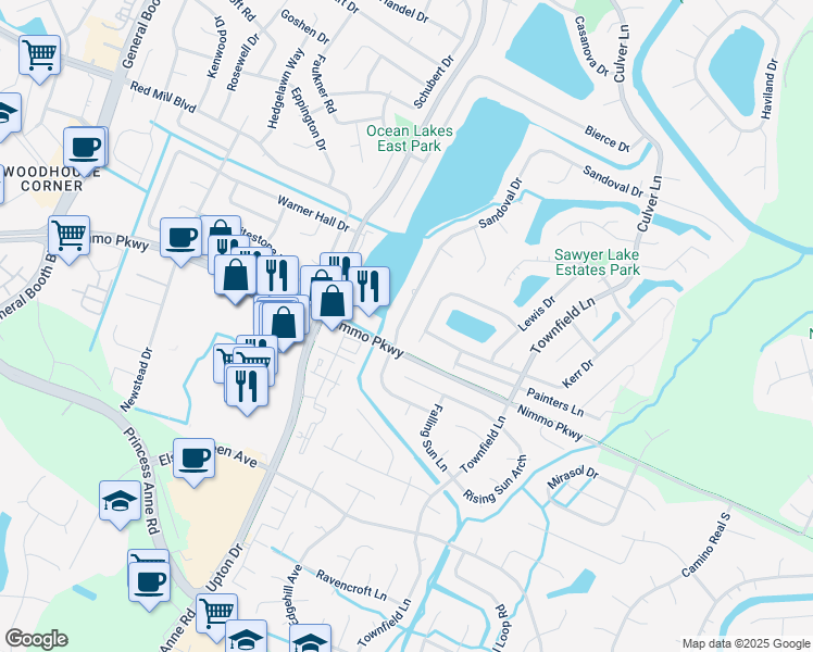 map of restaurants, bars, coffee shops, grocery stores, and more near 1065 Sandoval Dr in Virginia Beach