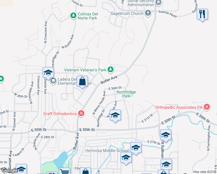 map of restaurants, bars, coffee shops, grocery stores, and more near 1104 East 36th Street in Farmington