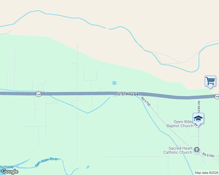 map of restaurants, bars, coffee shops, grocery stores, and more near 3550-3600 U.S. 64 in Waterflow