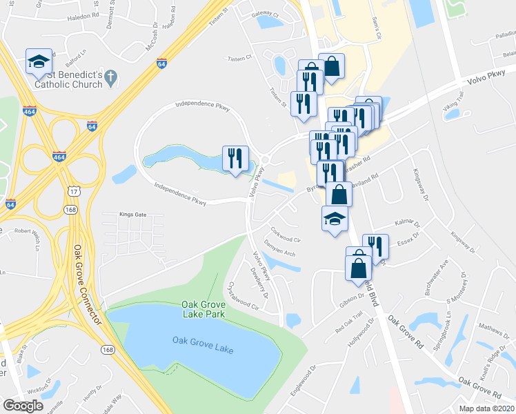 map of restaurants, bars, coffee shops, grocery stores, and more near 205 Crosswinds Drive in Chesapeake