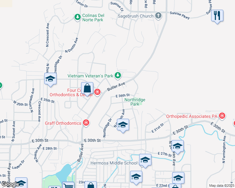 map of restaurants, bars, coffee shops, grocery stores, and more near 1104 East 36th Street in Farmington