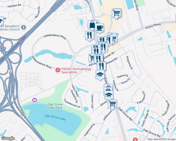map of restaurants, bars, coffee shops, grocery stores, and more near 1211 Alder Court in Chesapeake