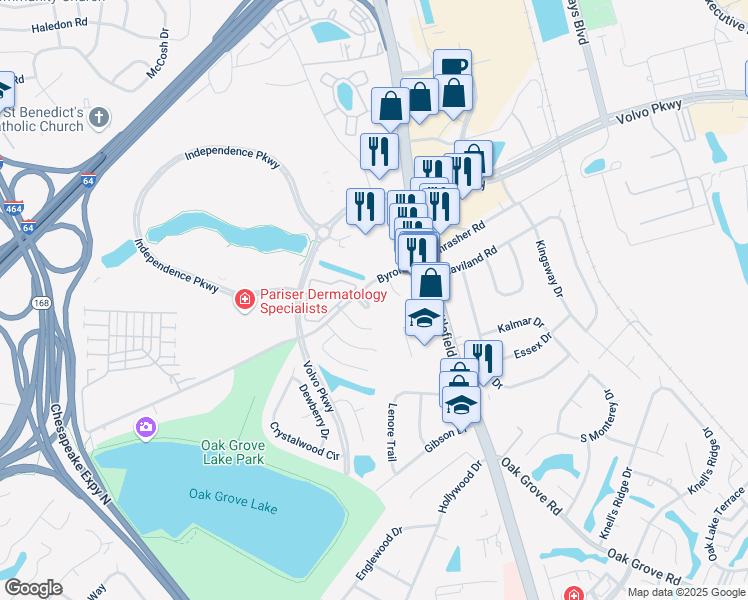 map of restaurants, bars, coffee shops, grocery stores, and more near 1211 Alder Court in Chesapeake