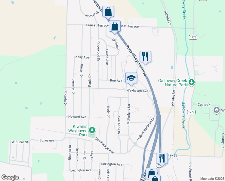 map of restaurants, bars, coffee shops, grocery stores, and more near 1950 Wayhaven Avenue in West Plains