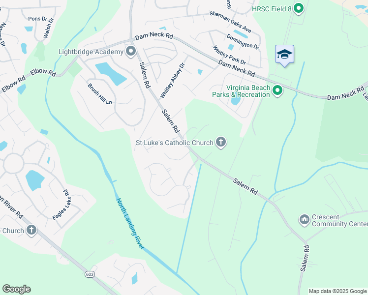 map of restaurants, bars, coffee shops, grocery stores, and more near 2275 Salem Road in Virginia Beach