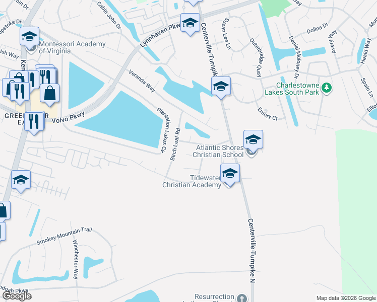 map of restaurants, bars, coffee shops, grocery stores, and more near 1912 Hickory Hollow Court in Chesapeake
