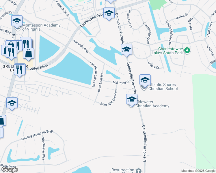 map of restaurants, bars, coffee shops, grocery stores, and more near 1912 Hickory Hollow Court in Chesapeake