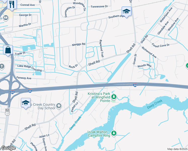 map of restaurants, bars, coffee shops, grocery stores, and more near 909 Ferryman Quay in Chesapeake