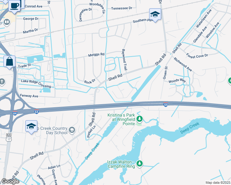 map of restaurants, bars, coffee shops, grocery stores, and more near 909 Ferryman Quay in Chesapeake