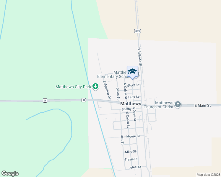 map of restaurants, bars, coffee shops, grocery stores, and more near 109 Davis Street in Matthews