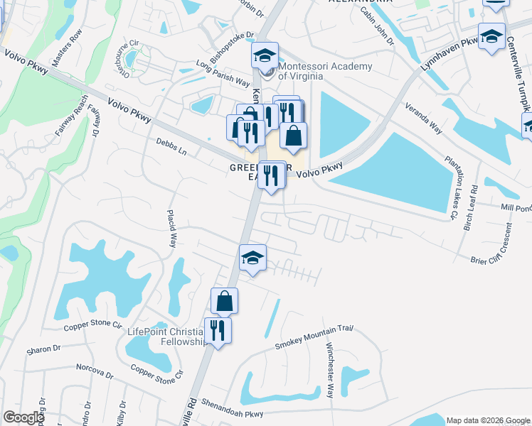 map of restaurants, bars, coffee shops, grocery stores, and more near 1300 Oak Ridge Lane in Chesapeake