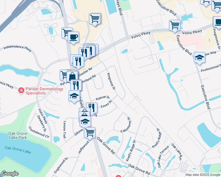 map of restaurants, bars, coffee shops, grocery stores, and more near 1218 Kingsway Drive in Chesapeake