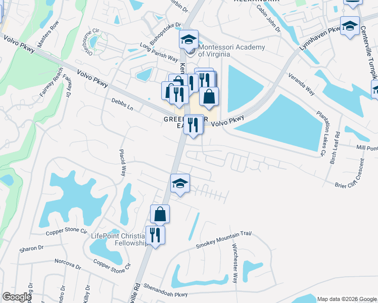 map of restaurants, bars, coffee shops, grocery stores, and more near 1300 Oak Ridge Lane in Chesapeake
