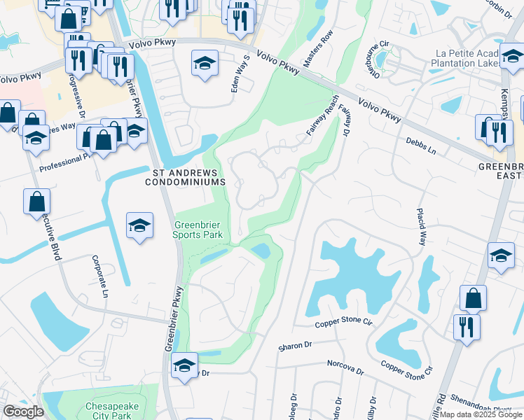 map of restaurants, bars, coffee shops, grocery stores, and more near 1019 Shoal Creek Trail in Chesapeake