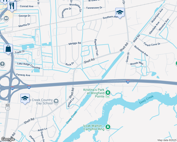 map of restaurants, bars, coffee shops, grocery stores, and more near 905 Ferryman Quay in Chesapeake