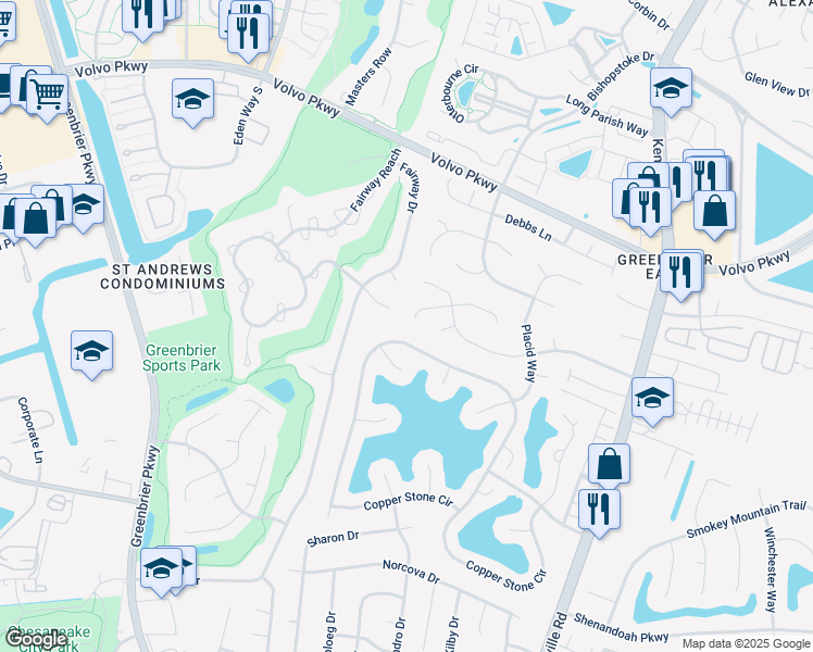 map of restaurants, bars, coffee shops, grocery stores, and more near 1014 Copper Stone Circle in Chesapeake