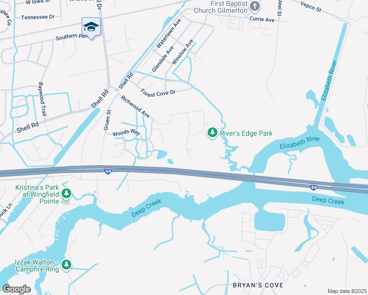 map of restaurants, bars, coffee shops, grocery stores, and more near 1010 Anabranch Trace in Chesapeake