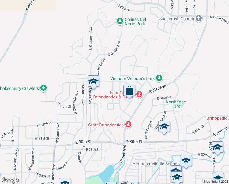 map of restaurants, bars, coffee shops, grocery stores, and more near 3616 North Monterey Avenue in Farmington