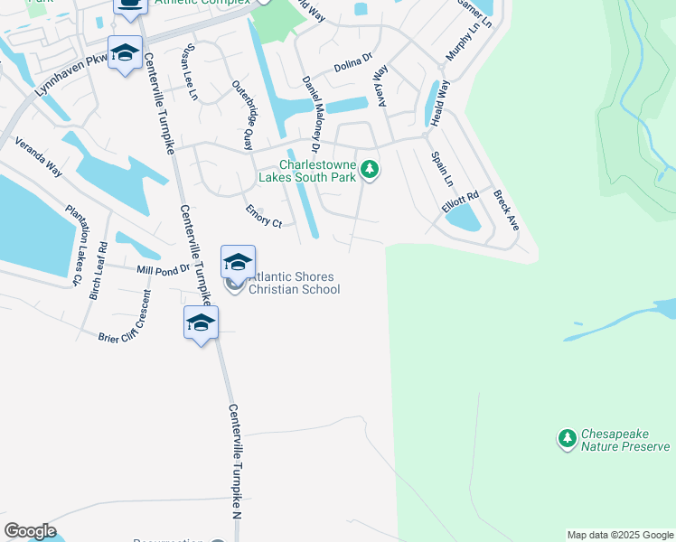 map of restaurants, bars, coffee shops, grocery stores, and more near 1129 Kinderly Lane in Chesapeake
