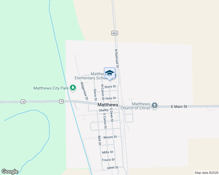 map of restaurants, bars, coffee shops, grocery stores, and more near 301 North Dean Street in Matthews