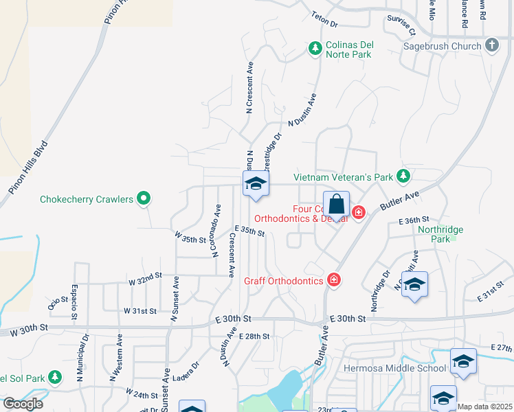map of restaurants, bars, coffee shops, grocery stores, and more near 308 East 35th Street in Farmington