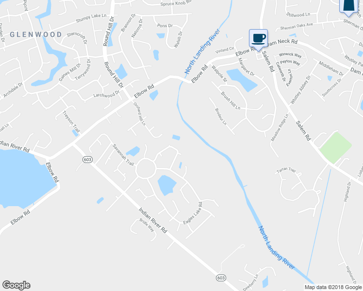 map of restaurants, bars, coffee shops, grocery stores, and more near 4225 Feather Ridge Drive in Virginia Beach