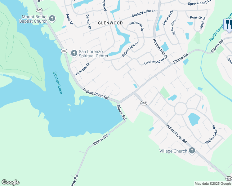 map of restaurants, bars, coffee shops, grocery stores, and more near Gibson Cove Place in Virginia Beach