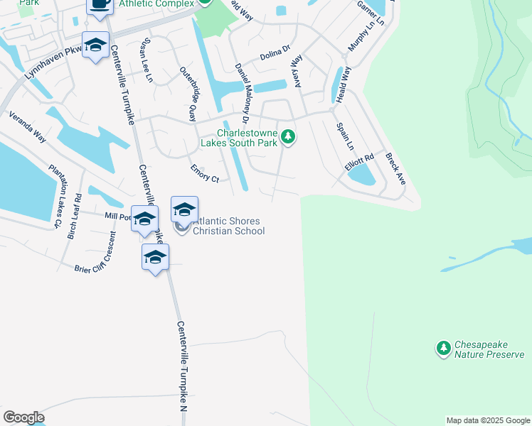 map of restaurants, bars, coffee shops, grocery stores, and more near 1129 Kinderly Lane in Chesapeake