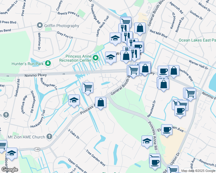 map of restaurants, bars, coffee shops, grocery stores, and more near Sicily Quay in Virginia Beach