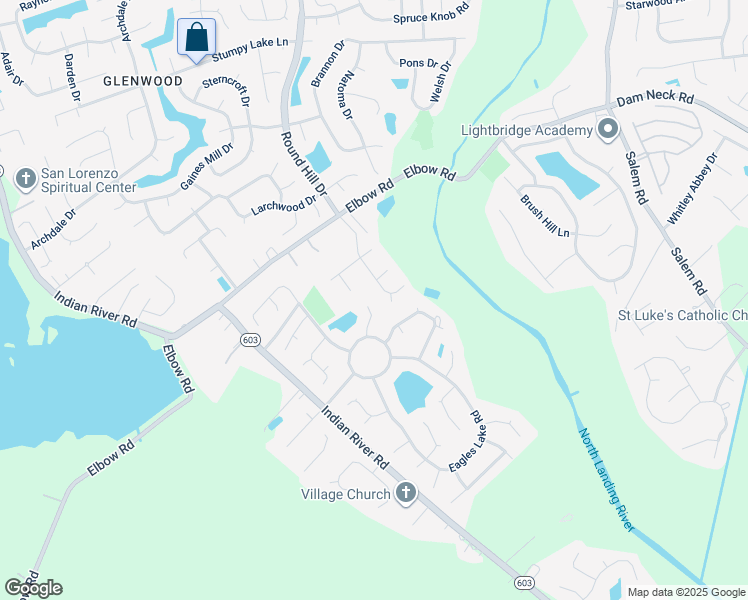 map of restaurants, bars, coffee shops, grocery stores, and more near 2412 Lamb Court in Virginia Beach
