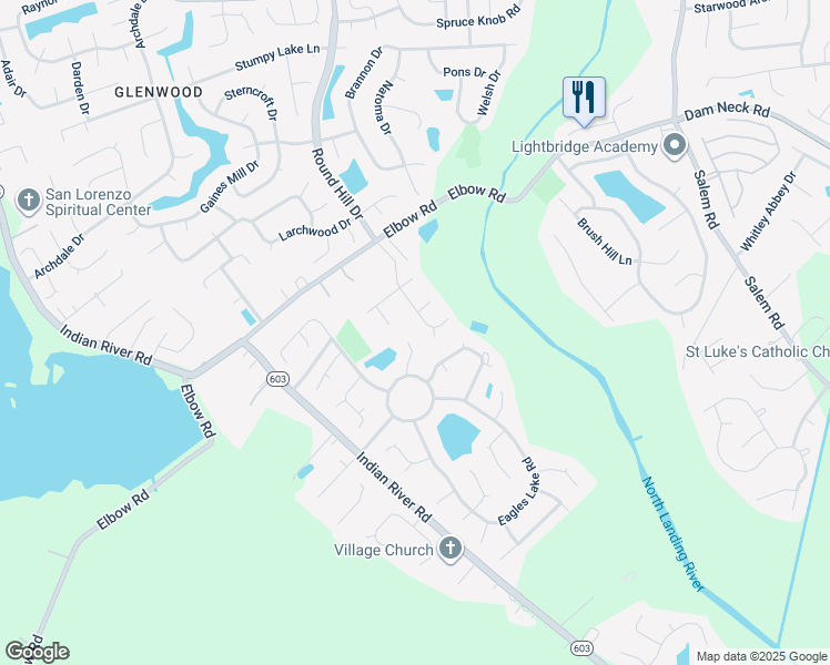 map of restaurants, bars, coffee shops, grocery stores, and more near 2412 Lamb Court in Virginia Beach