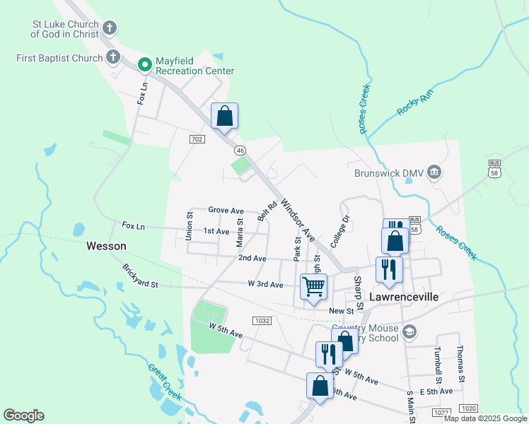 map of restaurants, bars, coffee shops, grocery stores, and more near 801 Grove Avenue in Lawrenceville