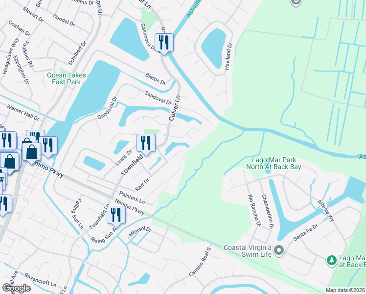map of restaurants, bars, coffee shops, grocery stores, and more near 841 Ringfield Road in Virginia Beach