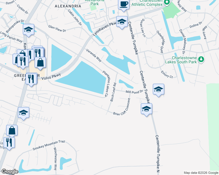 map of restaurants, bars, coffee shops, grocery stores, and more near 1504 Birch Leaf Road in Chesapeake