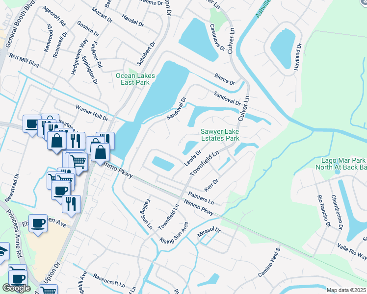 map of restaurants, bars, coffee shops, grocery stores, and more near 977 Gideon Road in Virginia Beach