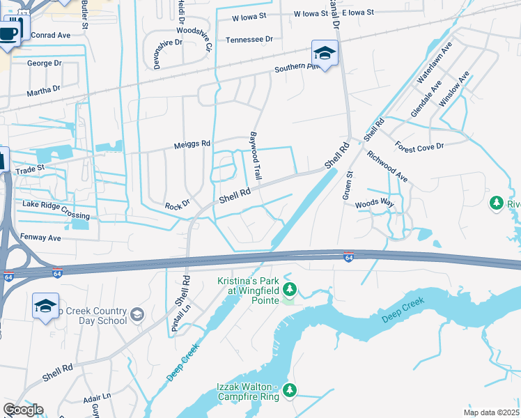 map of restaurants, bars, coffee shops, grocery stores, and more near 916 Landing Creek Drive in Chesapeake