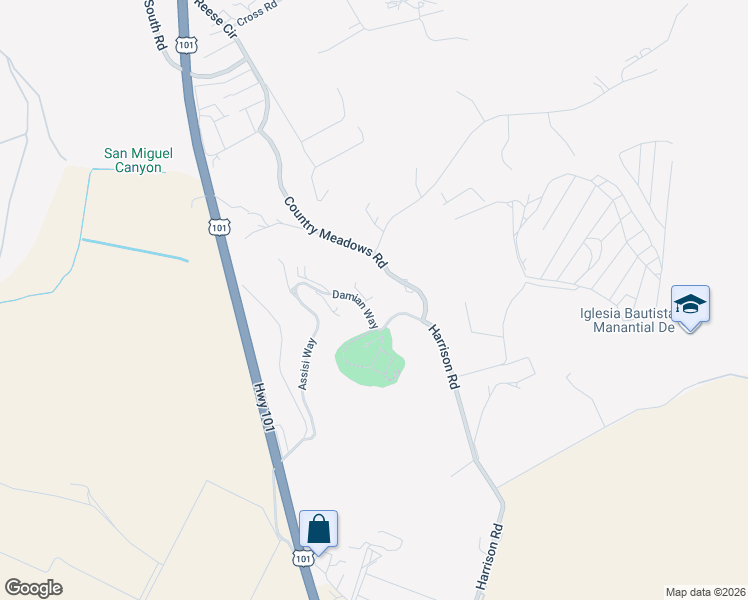 map of restaurants, bars, coffee shops, grocery stores, and more near 18105 Damian Way in Salinas
