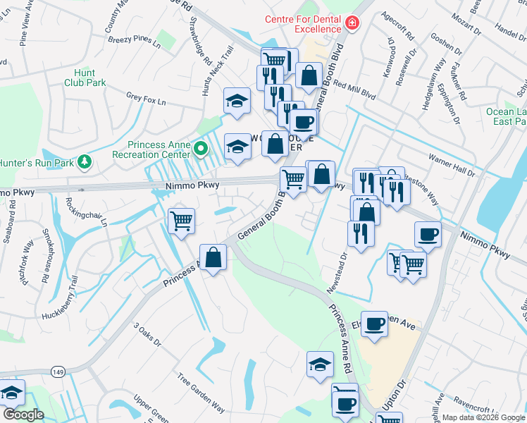 map of restaurants, bars, coffee shops, grocery stores, and more near 2211 Venice Court in Virginia Beach
